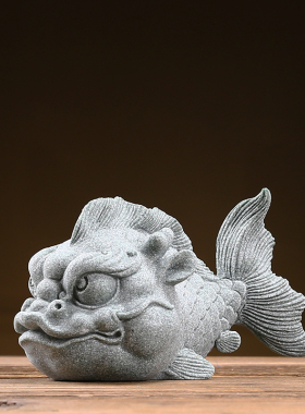 创意青砂石中式龙鱼精品茶宠摆件家居客厅鱼缸造景桌面镇纸装饰品