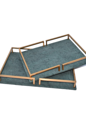 简约现代欧式魔鬼鱼皮质托盘摆件样板房售楼处客厅茶几酒店饰品