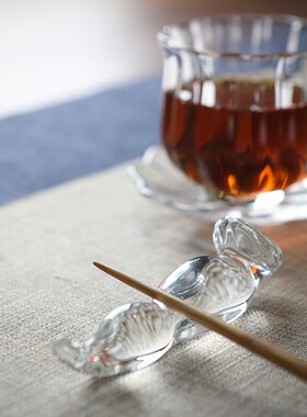大相莲花 莲藕形 玻璃笔架笔托笔搁 透明磨砂创意筷架 茶室小茶搁