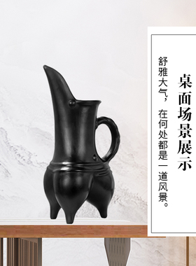 山东非遗龙山文化黑陶陶鬶仿古陶器桌面摆件装饰工艺礼品文玩收藏