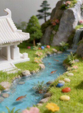汐云楼人物微景观古建筑鱼缸造景摆件