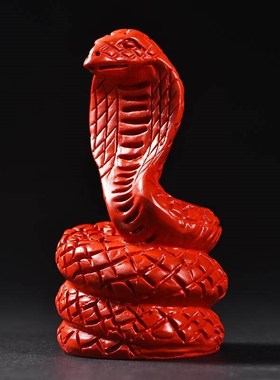 天然真朱砂红色蛇摆件十二生肖蛇形火属性吉祥物五行缺火装饰品