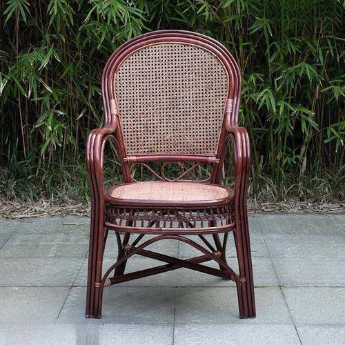 藤椅XEM阳台桌椅老然人靠背椅子用植物真藤编织扶手藤条腾椅家美 - 图2