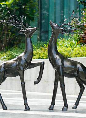 玻鹿璃钢抽象梅花塑几何鹿雕摆件售小楼处小区草坪动物35223园林
