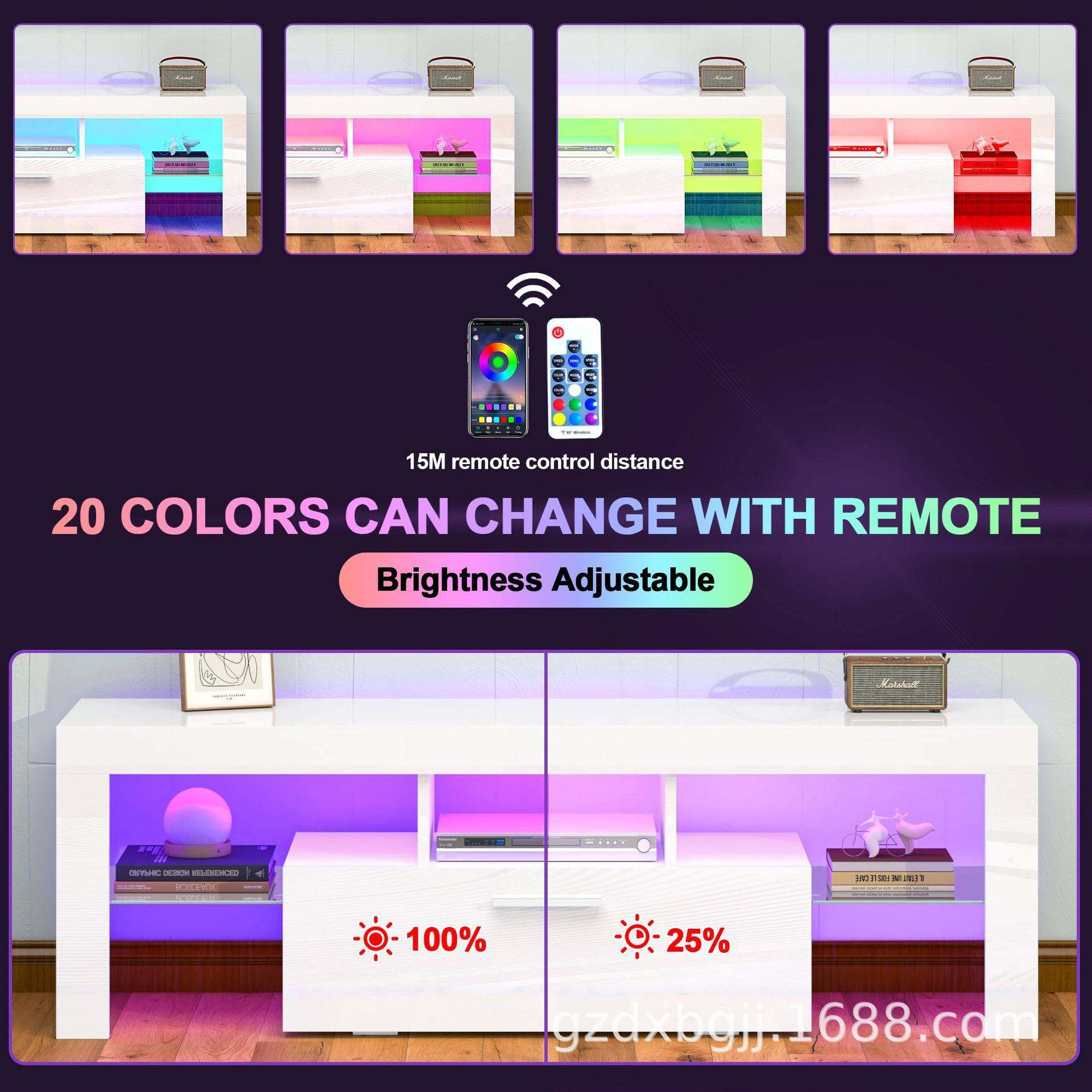 白色 LED 电视支架，带大储物抽屉电视柜，亮光电视控制台桌,淘宝优惠券,粉丝福利购,淘宝优惠卷