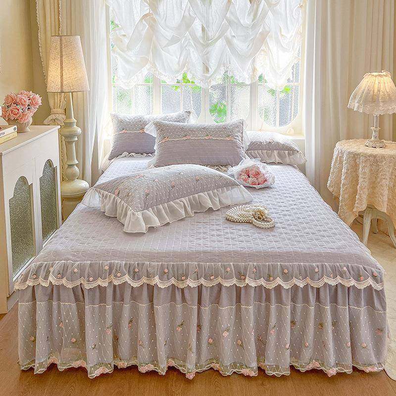 可定用制蕾丝床裙单件床带罩款床单四季通棉床盖裙边纯色F99J586H,淘宝优惠券,粉丝福利购,淘宝优惠卷