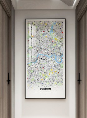 武汉LONDON城市地图餐厅客厅线描金属晶瓷定制走廊玄关落地画挂画