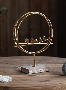 创意现代铁艺摆件实木做旧动物装饰客厅台面复古怀旧饰品拍摄道具