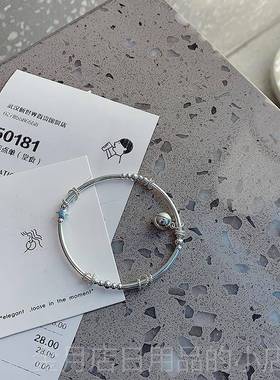 高档设一十纯七手作 原创计铛 冷淡风幸运六芒星铃弹力绳手镯银手