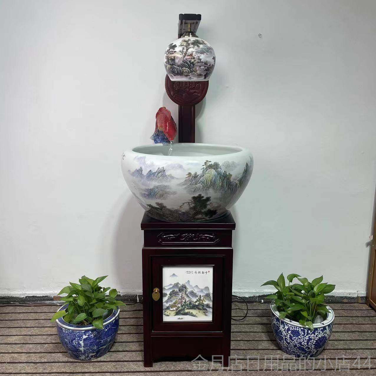 高档景德镇陶落瓷鱼缸柜式金鱼缸公地鱼缸家用玄关客盆厅养鱼办室,淘宝优惠券,粉丝福利购,淘宝优惠卷