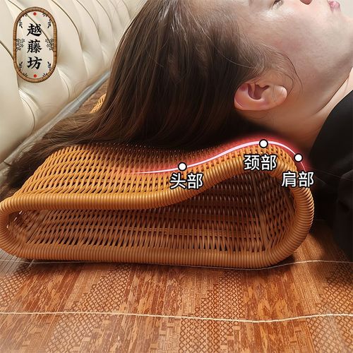 越南纯手工夏季仿藤编织靠枕透气透心凉枕头护颈椎助眠专用 - 图0