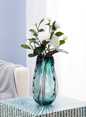 简约现代玻璃绿色花瓶样板房客厅玄关摆件电视柜插花水培高档花器