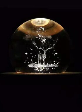 一鹿有你创意摆件家居饰品客厅装饰办公室桌面音乐盒水晶球治愈女