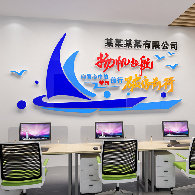 扬帆起航墙贴纸办公室背景墙装饰公司企业会议室背景文化激励标语 - 图1