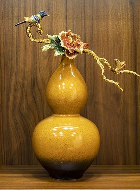 柏梵铜葫芦摆件创意珐琅彩喜上枝头高档客厅酒柜玄关招财装饰品