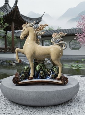 马年精品生肖新年礼品送客户朋友办公室客厅陶瓷中式石湾公仔摆件