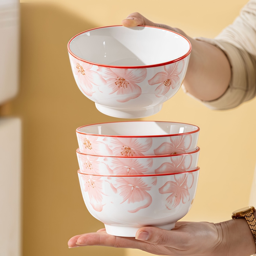 5英寸饭碗国色天香高颜值家用釉下彩米饭碗陶瓷碗汤碗泡面碗套装 - 图1