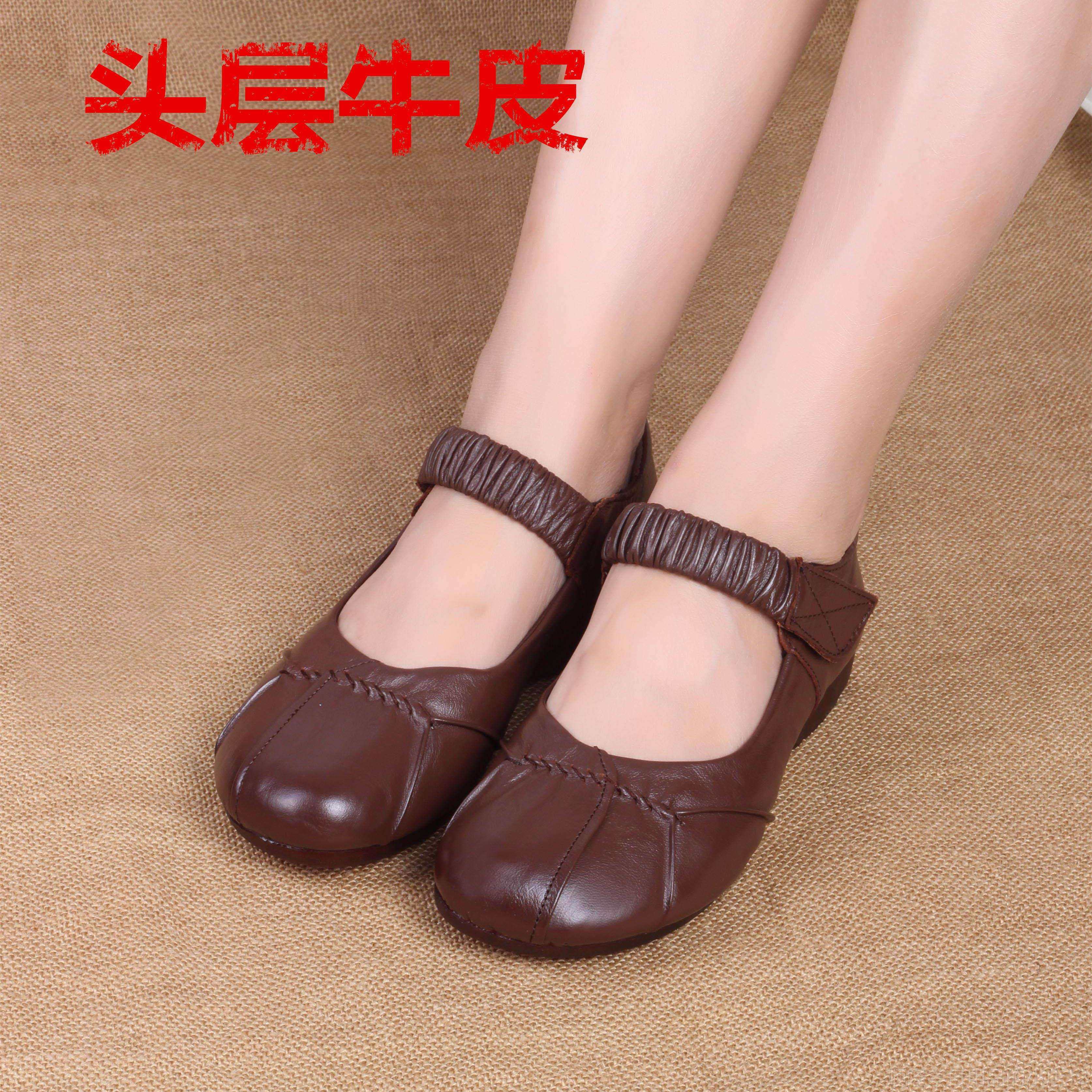 正品牛女鞋复中老年妈妈鞋皮鞋皮女真皮软底奶奶鞋防滑休古单闲平,淘宝优惠券,粉丝福利购,淘宝优惠卷