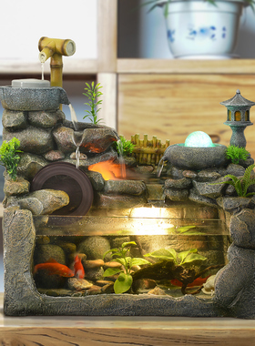创意假山鱼缸循环流水喷泉客厅办公室桌面家居用品微景观水景摆件