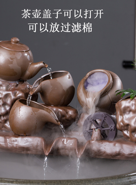 陶瓷鱼缸循环水过滤器流水摆件石槽水景流水器客厅喷泉加湿增氧