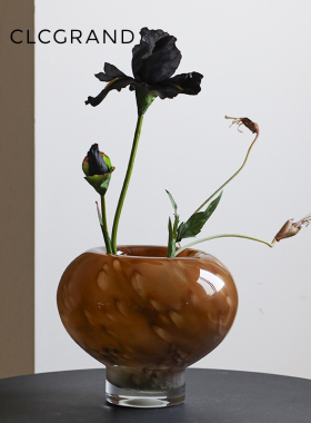 法式琉璃中古花瓶摆件高级感客厅桌面插花花器高档电视柜装饰摆设