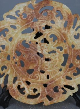 清晚期刻花镂空草龙纹岫玉家居中式老货博古架摆件古玩包老收藏