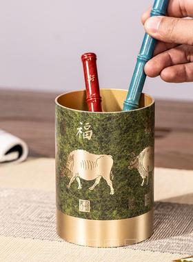 高档筒朱仁铜 五牛积笔炳书房文具收藏送人福创意清宫艺术学生礼