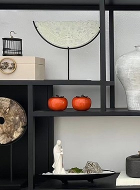 中式样板间书房茶室软装饰品售楼部茶几书架茶叶罐金属防尘罩摆件