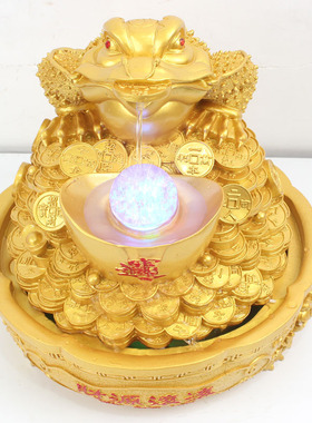 新款创意金蟾树脂工艺品财源滚滚假山流水摆件喷泉家居礼品摆设产