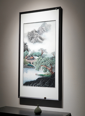 湘绣成品挂画松柏刺绣画纯手工现代中式走廊玄关艺术背景墙装饰画