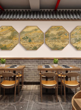 清明上河图挂画古风民俗装饰画中式饭店包厢玄关走廊遮丑墙面壁画