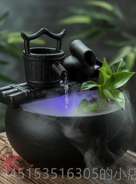 正品陶迷家用陶瓷流泉水客器厅喷加湿器鱼缸桌面办财公室风水招摆