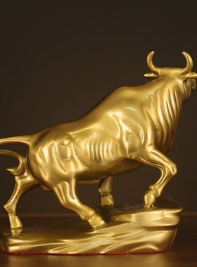 黄铜招财华尔街牛转乾坤玄关电视柜客厅装饰桌面摆件酒柜家居好物