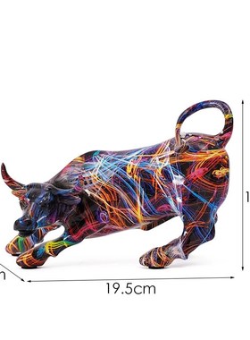 斗牛创意水转印炫彩华尔街牛摆件工艺品树脂家居客厅玄关桌面装饰