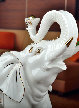 东方泥土 陶瓷大象摆件 高档乔迁新居开业礼品客厅招财装饰工艺品