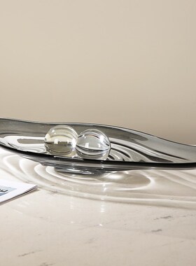 特厚异形琉璃大水果盘摆件现代客厅酒店样板间茶几桌面糖果收纳盘