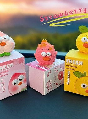 卡通木雕风二代水果摆件树脂创意潮流室内车载中控台桌面装饰