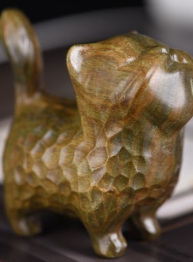 玄同绿檀锤纹猫傲娇猫小把件绿檀猫文玩木雕刻工艺品实木小摆件