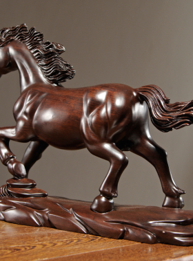 黑檀木雕生肖马摆件实木质马到成功家居客厅办公装饰摆设红木礼品