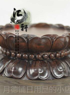 正品红观音底黑座檀大号手工木刻双莲花底座雕佛像花瓶摆件圆形底