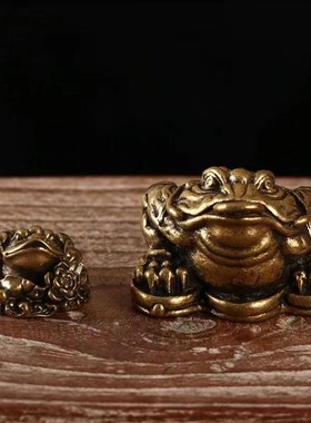 实心黄铜金蟾小摆件仿古铜雕蟾蜍黄铜手把件铜宠古玩小铜器铜雕