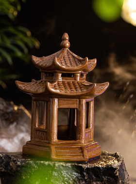 创意中式六角凉亭小摆件陶瓷小亭子盆景假山鱼缸造景桌面家居饰品