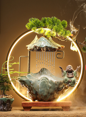 创意流水生财装饰摆件循环水雾化加湿办公室家居客厅桌面招财礼品