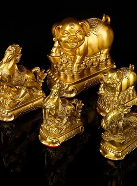 纯黄铜生肖摆件属鼠牛虎兔龙蛇马羊猴鸡猪狗十二生肖属相铜工艺品