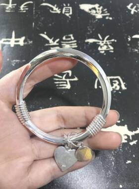 高档银999足银保镯银匠工定制银饰光面简约命手镯手子纯男女