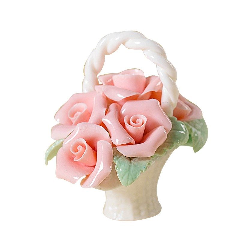 迷你陶瓷手工小花篮非遗纯手工捏花玫瑰少女心礼品小摆件客厅饰品,淘宝优惠券,粉丝福利购,淘宝优惠卷