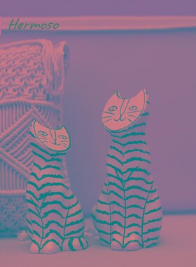 卡迪娅家居平脸猫创意动物陶瓷客厅摆件家居饰品现代办公室样板间