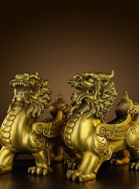 铜貔貅摆件一对纯黄铜皮休招財皮丘家居客厅店铺饰品开业送礼品
