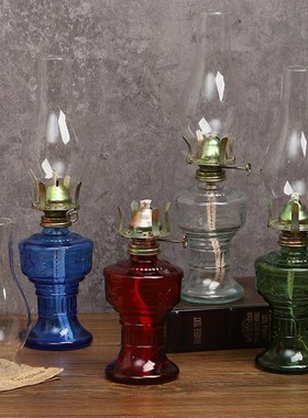 经典中式老式煤油灯装饰摆件防风乡村民俗怀旧发光摆设高透玻璃灯