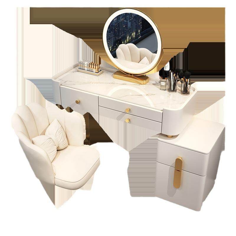 奶油风岩板实木梳妆台斗柜一体网红伸缩化妆台卧室现代简约化妆桌,淘宝优惠券,粉丝福利购,淘宝优惠卷